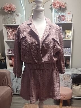 Women's V-Neck Knit Romper in Dusty Mauve
